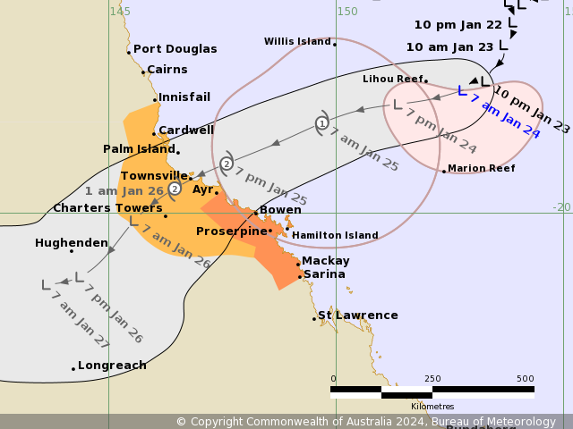 Cyclone crosses Queensland coast at Townsville, Queensland
